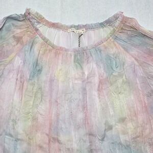 Ellison Anthropologie‎ Multicolor Blouse Size L Short Sleeve Lined Sheer Top NWT